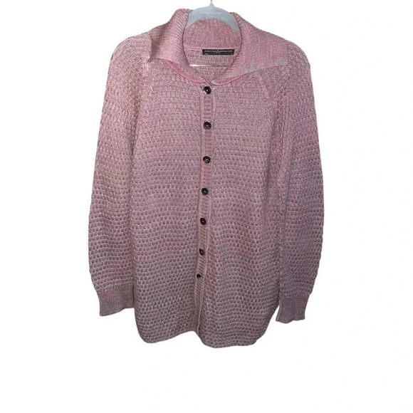 Peruvian Connection Marled Pink Collared Longline Sweater Size Small - Picture 1 of 6